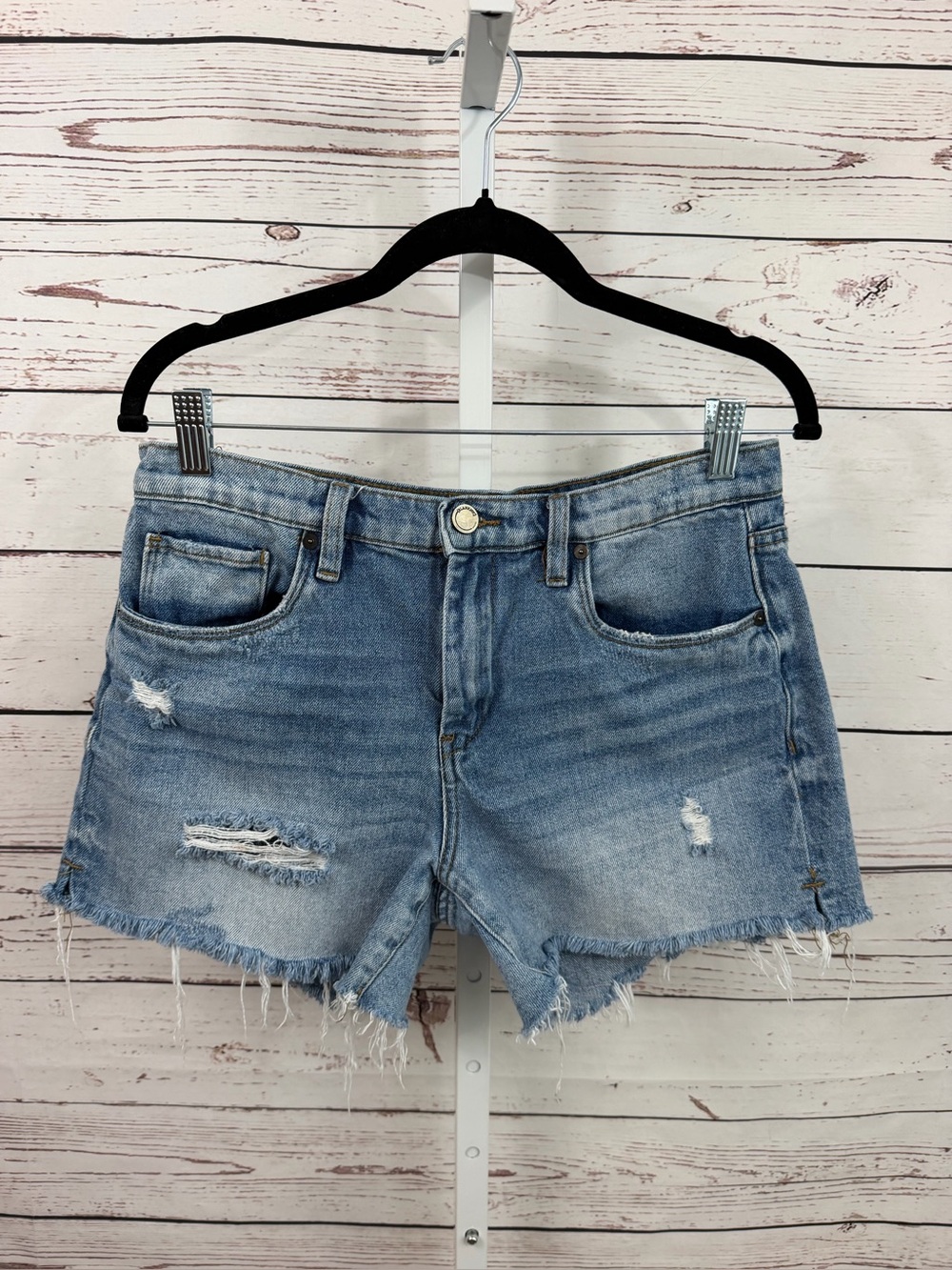 Blank NYC Bahama Mama Light Blue Distressed Frayed Hem Denim Shorts Size 27